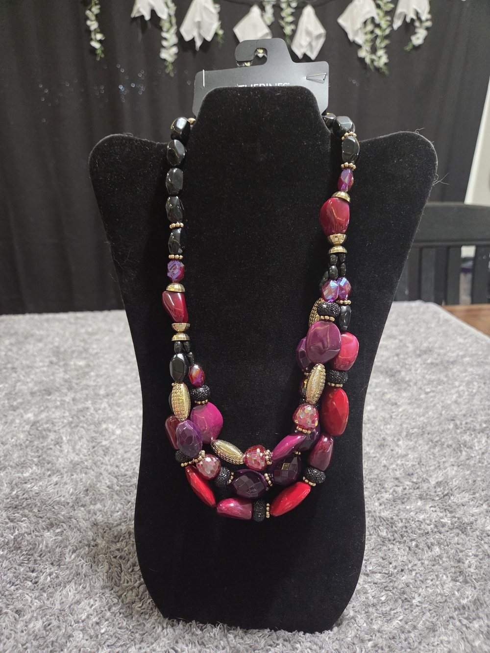 Multi-Strand Red Purple & Black Statement Necklace Catherines